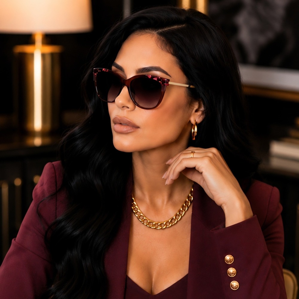 Oscar de la Renta Sunglasses Burgundy Pink Tortoise Gold Square Women